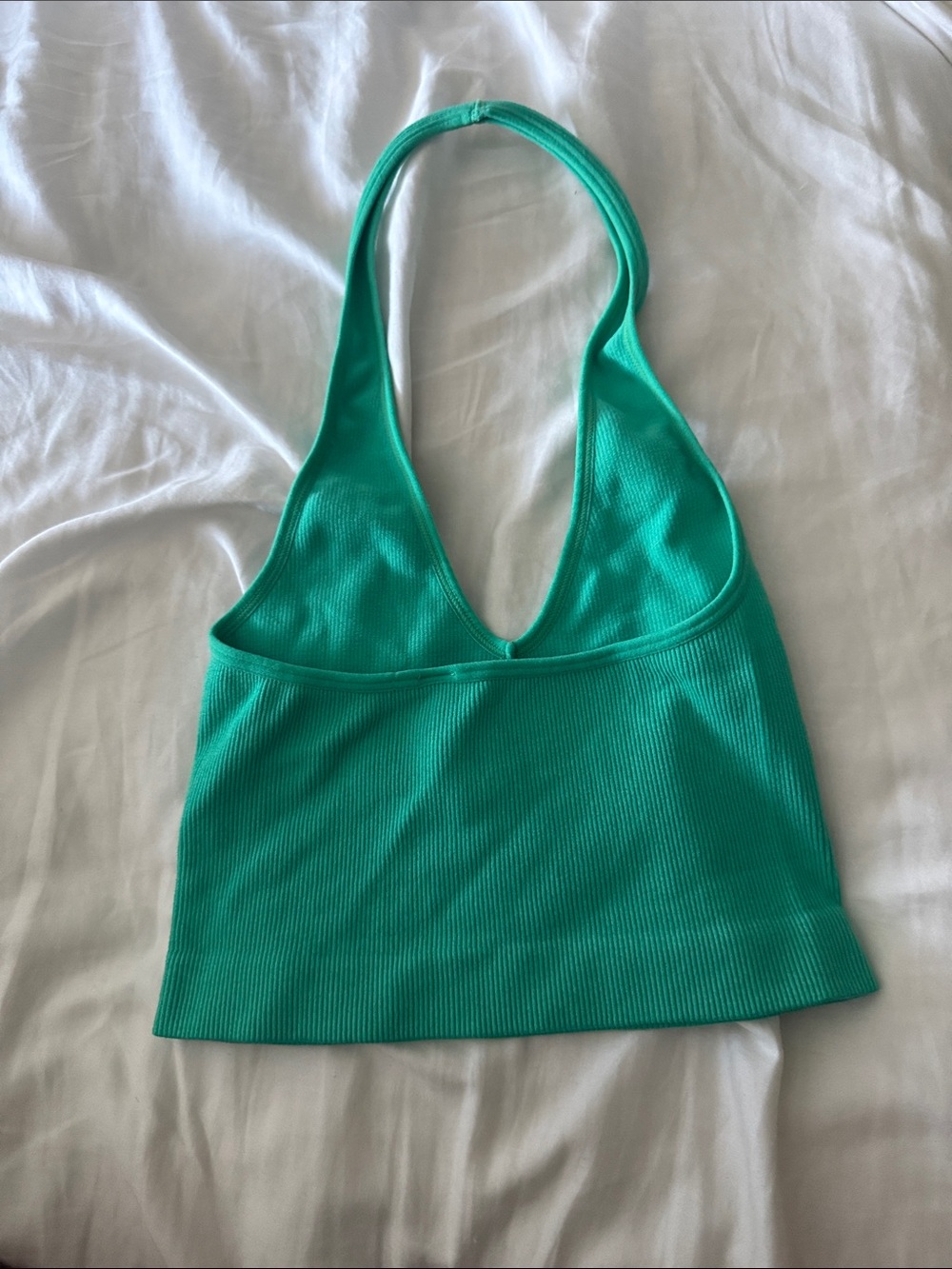 Green Ribbed Halter Crop Top - Picture 2 of 3